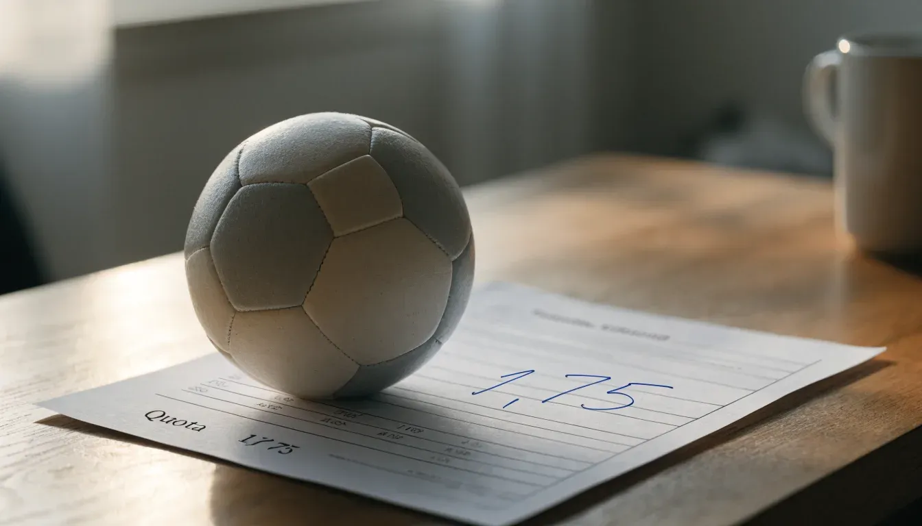 Un pallone da calcio appoggiato su una schedina bianca su un tavolo di legno, alla luce del giorno