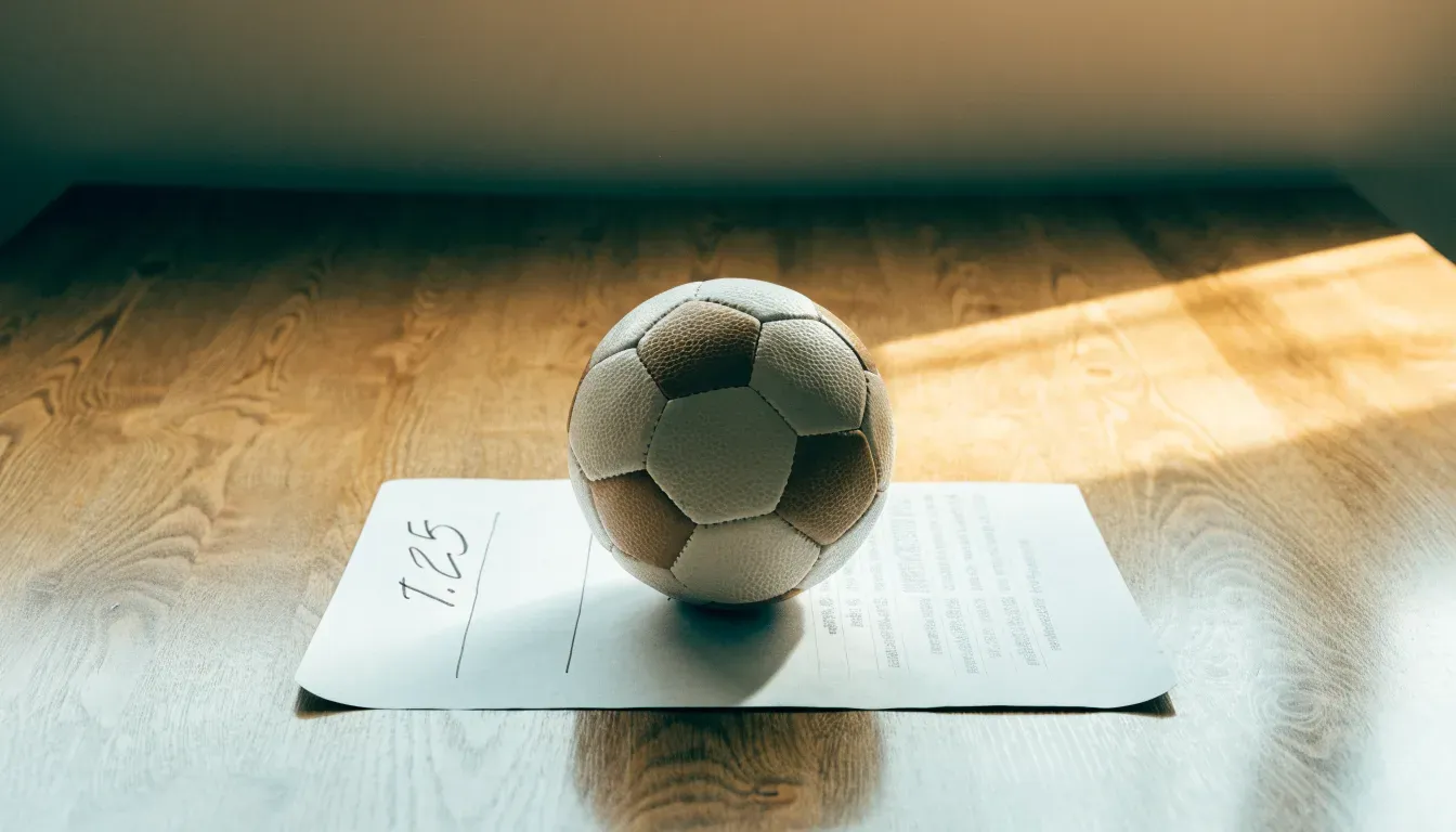 Un pallone da calcio appoggiato su una schedina bianca su un tavolo di legno, alla luce del giorno