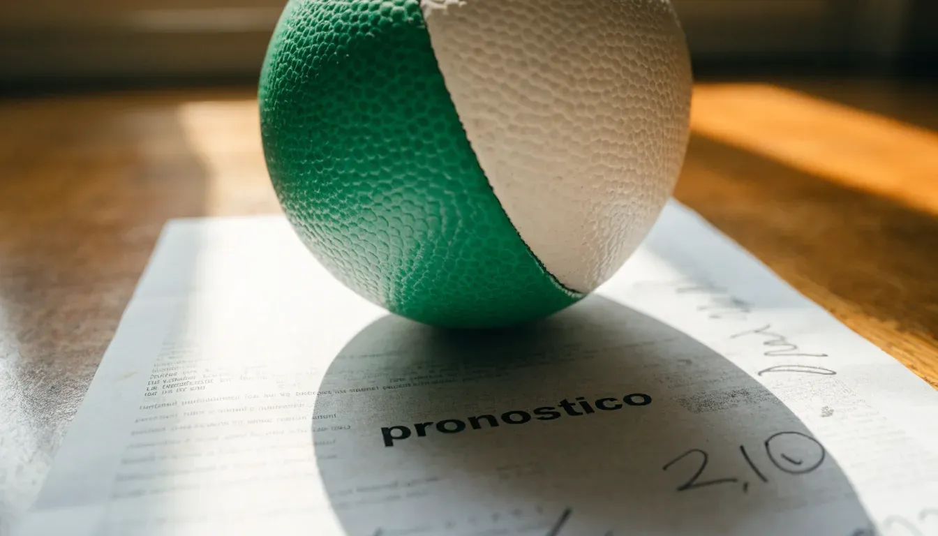 Un pallone da calcio appoggiato su una schedina bianca su un tavolo di legno, alla luce del giorno