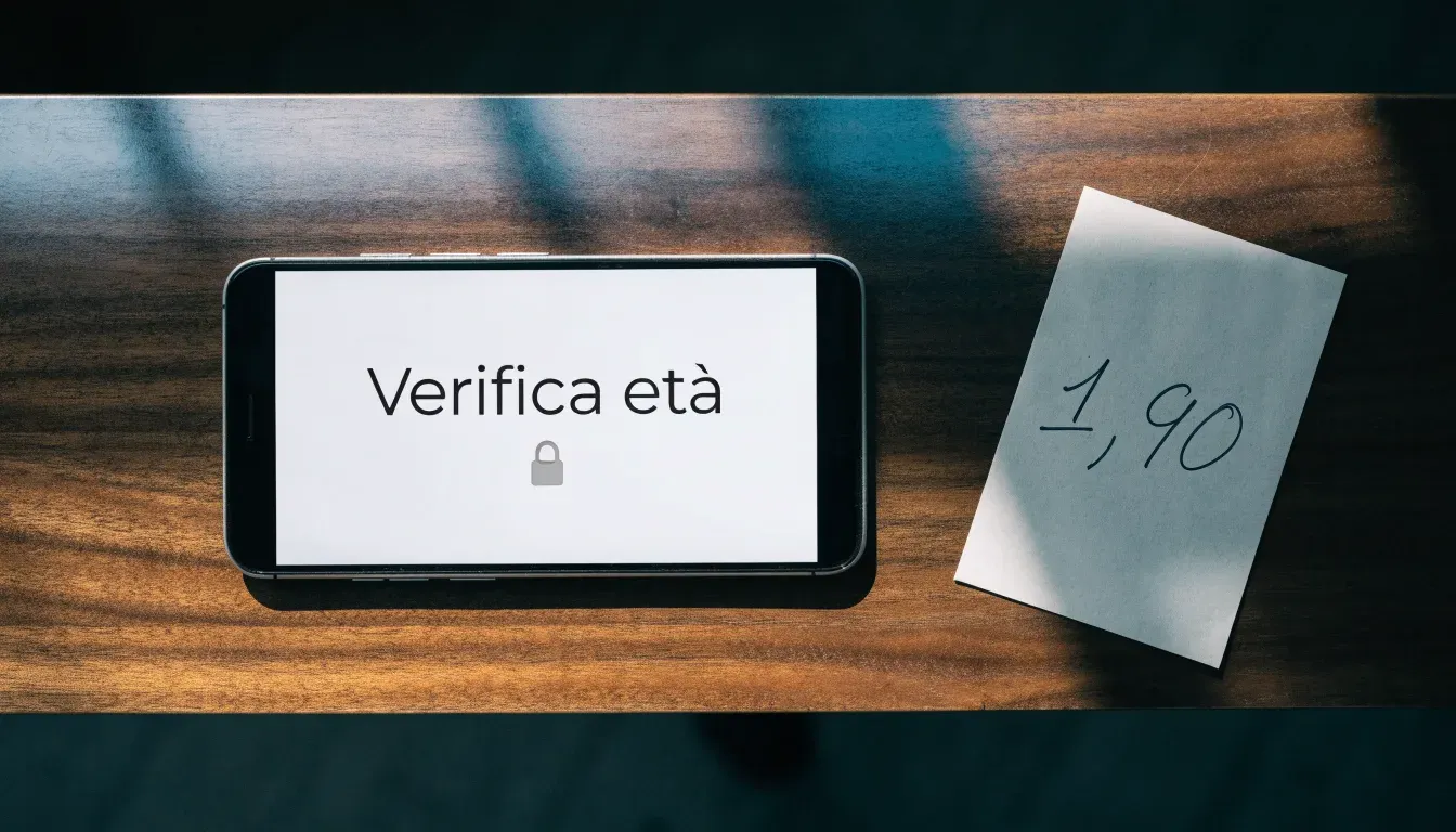 Un foglio di concessione in carta con un timbro rosso, appoggiato su una scrivania di legno accanto a una penna
