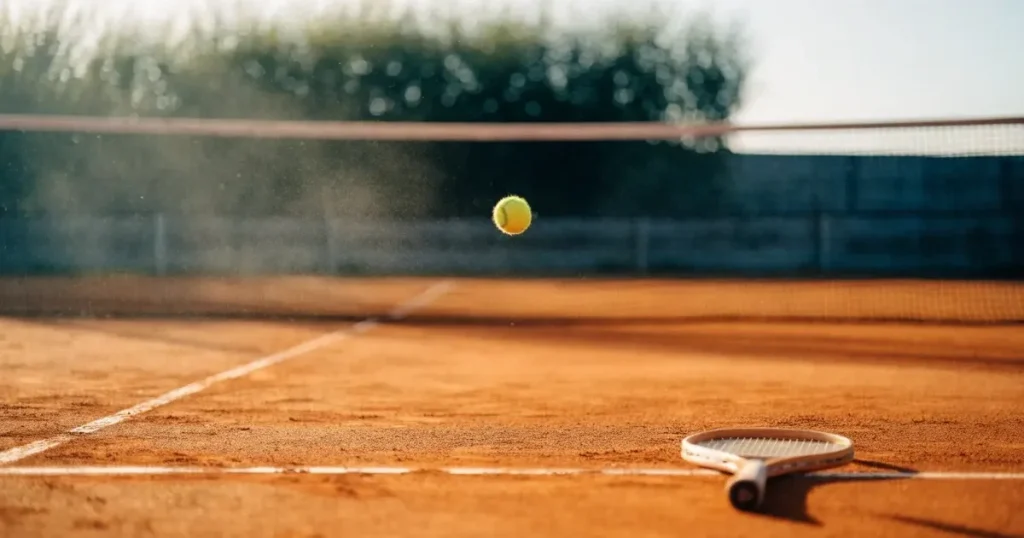 Un pallone da calcio sul dischetto del centrocampo di un prato, alla luce del mattino