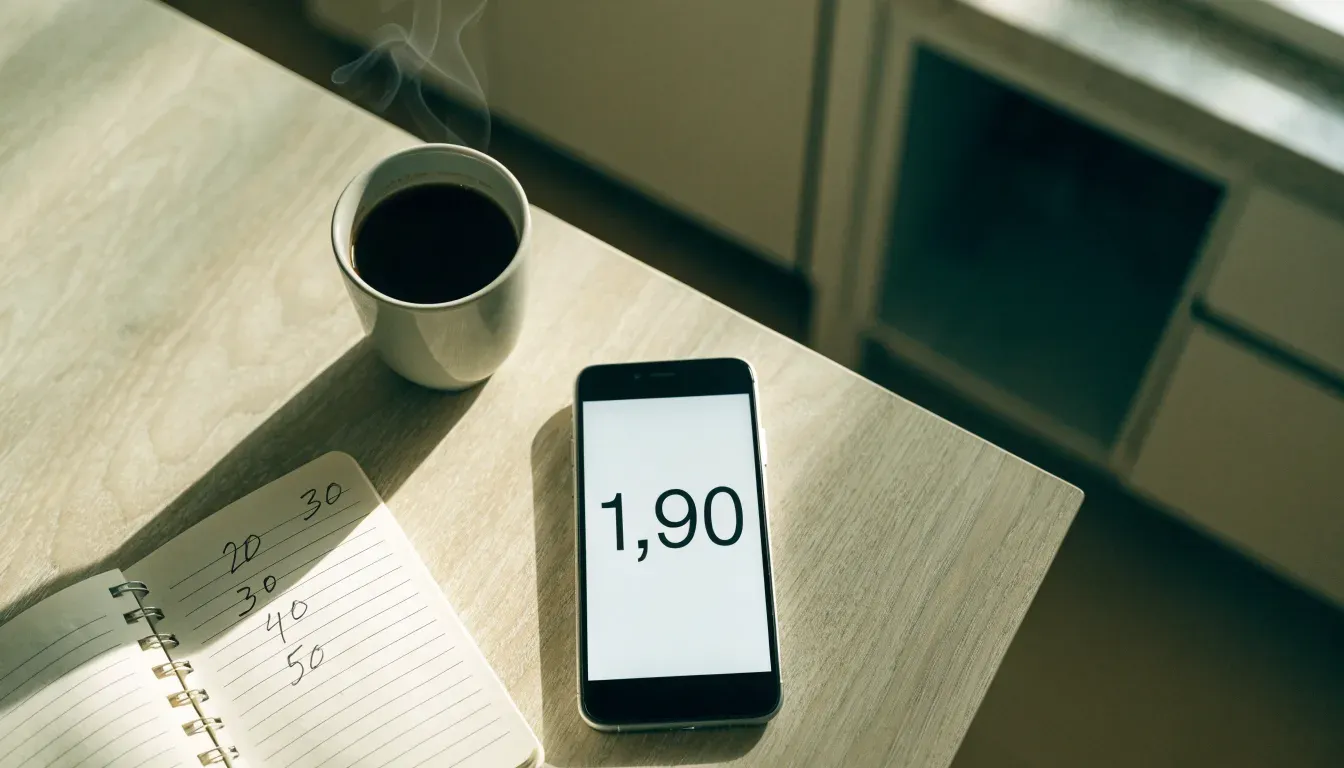 Un documento di identità appoggiato accanto a uno smartphone con un timer sullo schermo, su un tavolo da cucina