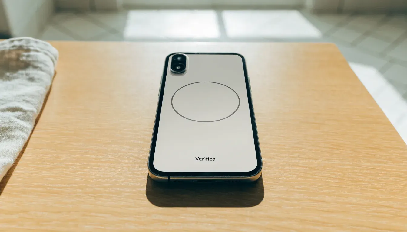 Un documento di identità appoggiato accanto a uno smartphone con un timer sullo schermo, su un tavolo da cucina