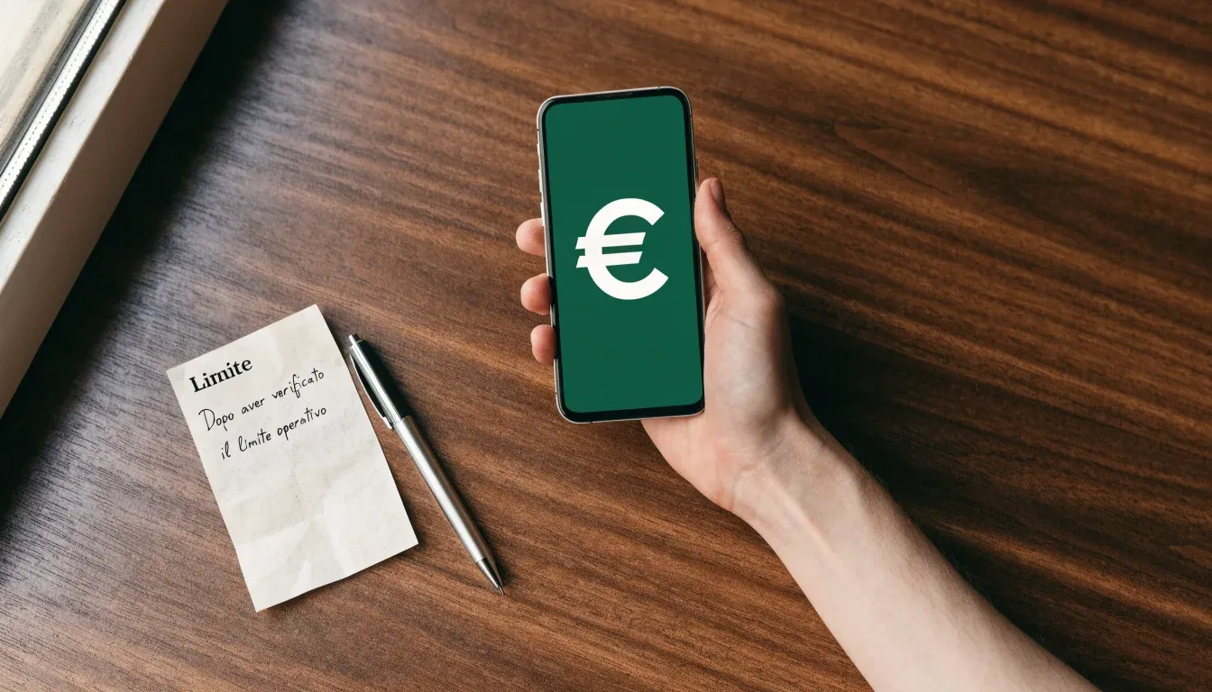 Un foglio di concessione in carta con un timbro rosso, appoggiato su una scrivania di legno accanto a una penna